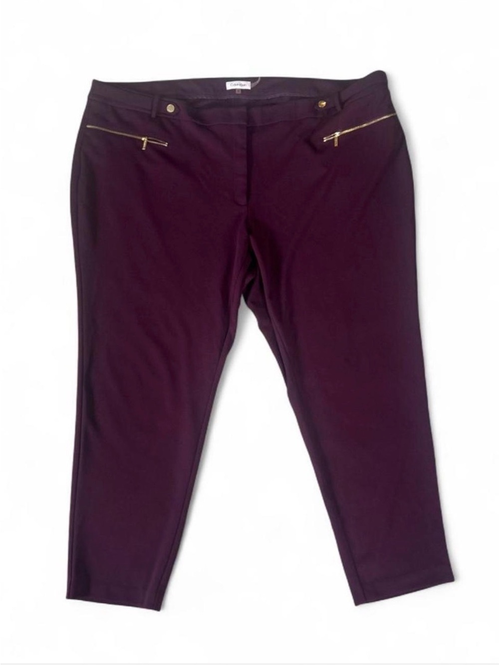 Calvin Klein Plum Pants with Gold Zips